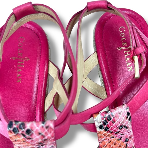 Cole Haan Grove Leather Espadrille Sandals Pink Python Snake Size 6 Coastal Boho - Picture 12 of 16